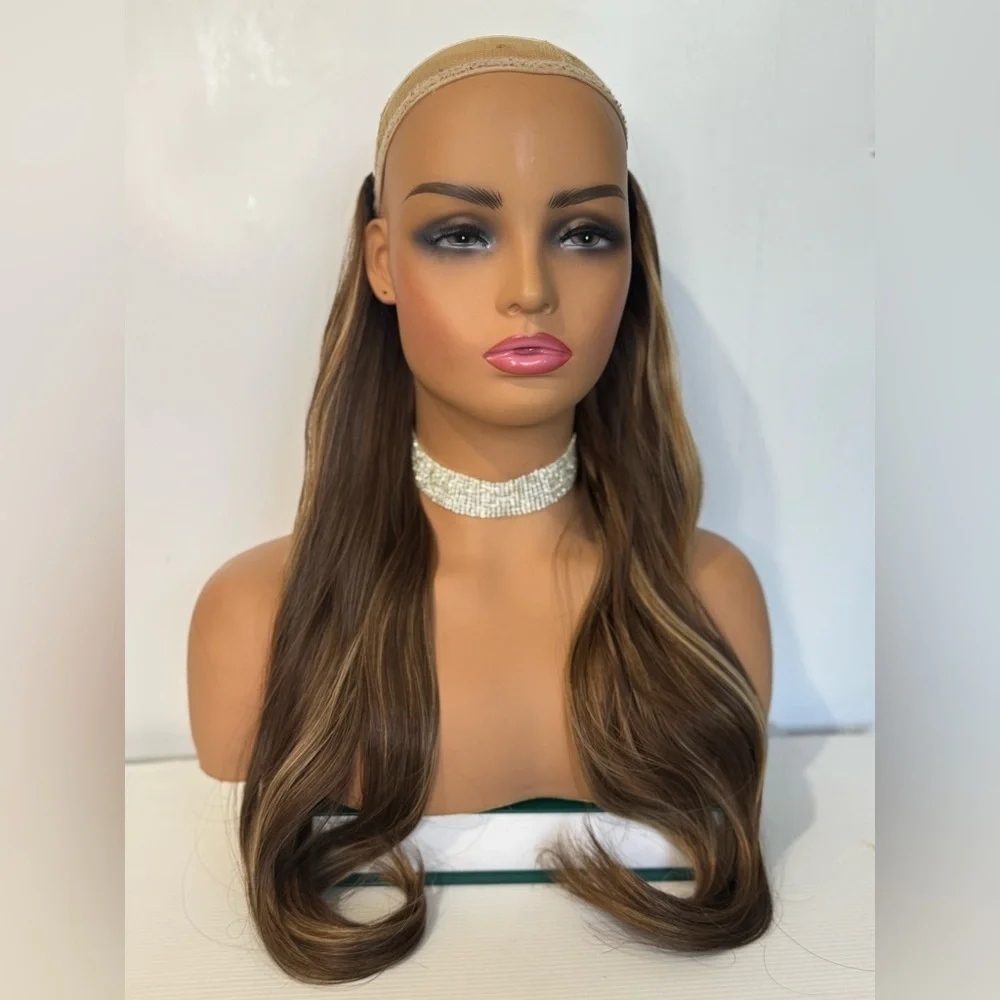 Halo Wavy Hair Extensions Chesnut Brown with Medium Blonde Highlights 18 In